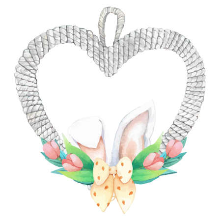 Watercolor wreath frame with spring easter decoration. Vector illustration.のイラスト素材