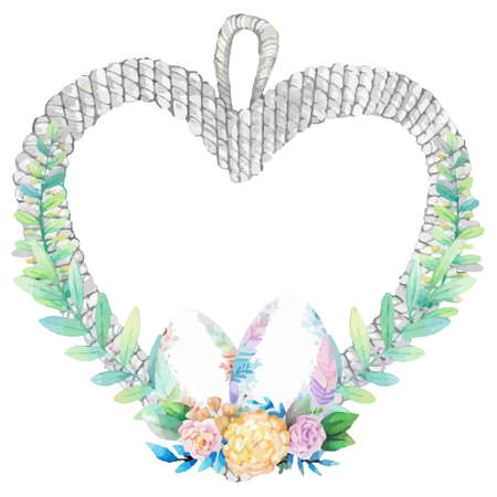 Watercolor wreath frame with spring easter decoration. Vector illustration.のイラスト素材
