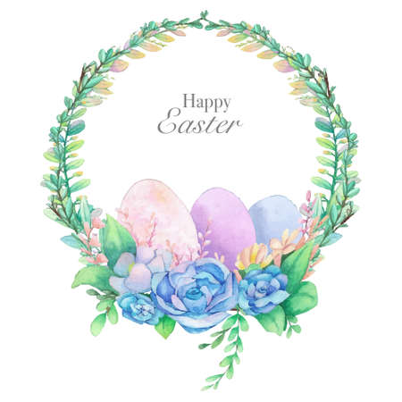 Hand drawn watercolor happy easter for design. Vector illustration.のイラスト素材