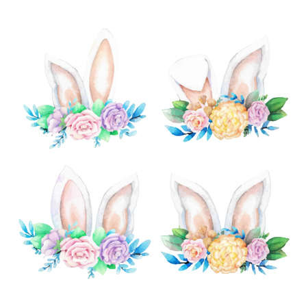 Hand drawn watercolor happy easter for design. Vector illustration.のイラスト素材