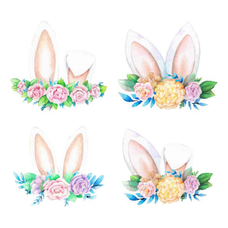 Hand drawn watercolor happy easter for design. Vector illustration.のイラスト素材