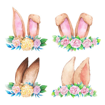Hand drawn watercolor happy easter for design. Vector illustration.のイラスト素材