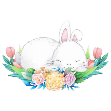 Hand drawn watercolor happy easter for design. Vector illustration.のイラスト素材