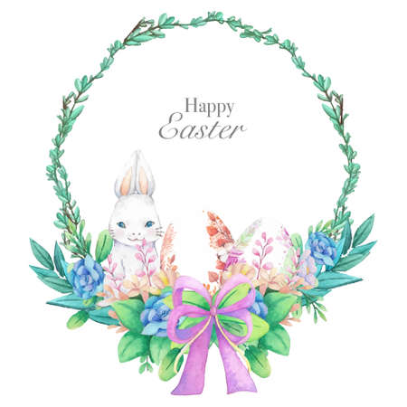 Hand drawn watercolor happy easter for design. Vector illustration.のイラスト素材