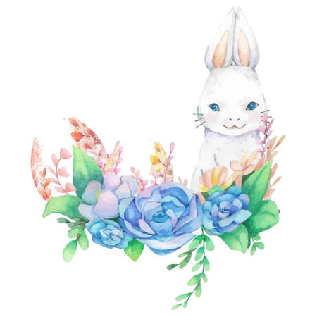 Hand drawn watercolor happy easter for design. Vector illustration.のイラスト素材