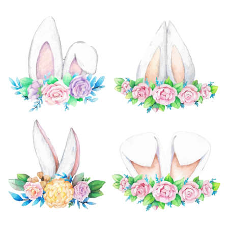 Hand drawn watercolor happy easter for design. Vector illustration.のイラスト素材