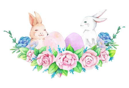 Hand drawn watercolor happy easter for design. Vector illustration.のイラスト素材