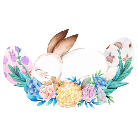 Hand drawn watercolor happy easter for design. Vector illustration.のイラスト素材