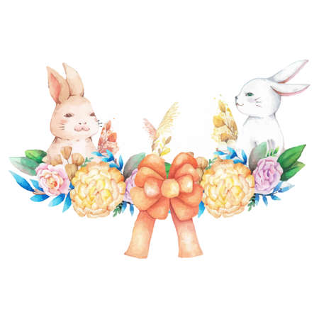 Hand drawn watercolor happy easter for design. Vector illustration.のイラスト素材