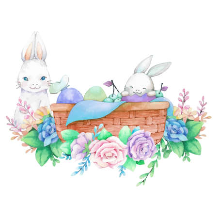 Hand drawn watercolor happy easter for design. Vector illustration.のイラスト素材