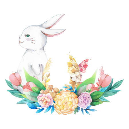 Hand drawn watercolor happy easter for design. Vector illustration.のイラスト素材
