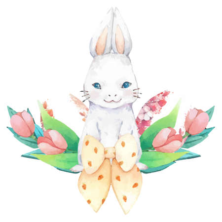 Hand drawn watercolor happy easter for design. Vector illustration.のイラスト素材