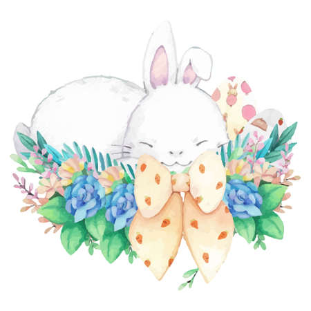 Hand drawn watercolor happy easter for design. Vector illustration.のイラスト素材
