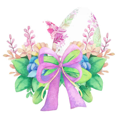 Hand drawn watercolor happy easter for design. Vector illustration.のイラスト素材