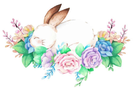 Hand drawn watercolor happy easter for design. Vector illustration.のイラスト素材