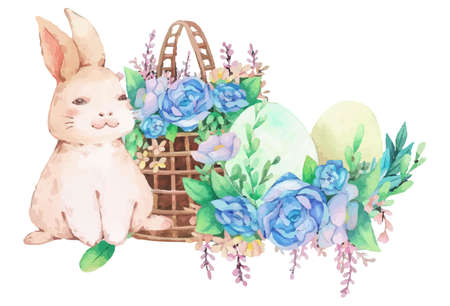 Hand drawn watercolor happy easter for design. Vector illustration.のイラスト素材