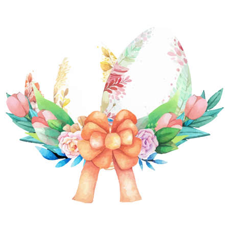 Hand drawn watercolor happy easter for design. Vector illustration.のイラスト素材