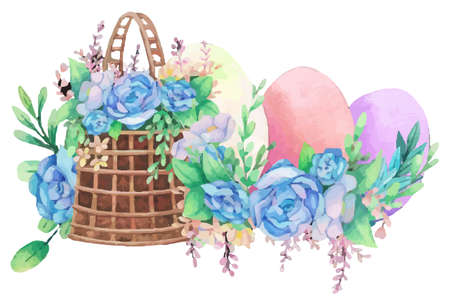 Hand drawn watercolor happy easter for design. Vector illustration.のイラスト素材