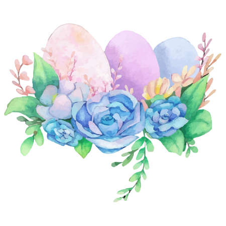 Hand drawn watercolor happy easter for design. Vector illustration.のイラスト素材