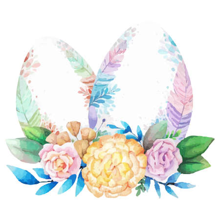 Watercolor wreath frame with spring easter decoration. Vector illustration.のイラスト素材
