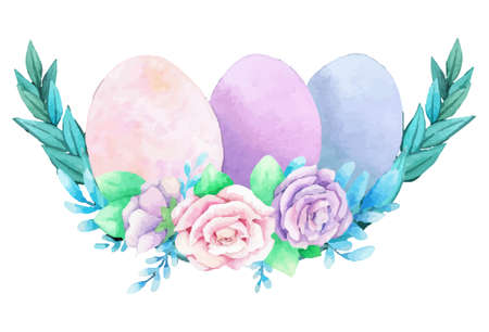 Watercolor wreath frame with spring easter decoration. Vector illustration.のイラスト素材