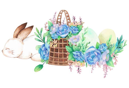 Watercolor wreath frame with spring easter decoration. Vector illustration.のイラスト素材