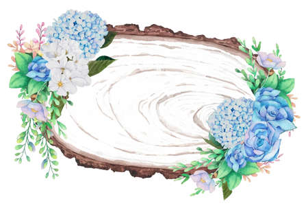 Watercolor wooden frame with spring easter decoration. Vector illustration.のイラスト素材