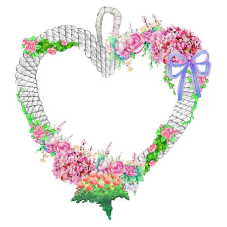Watercolor wooden frame with spring easter decoration. Vector illustration.のイラスト素材