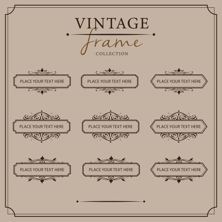 Vintage Ornament Labels and Badges Set Vector Illustration.のイラスト素材