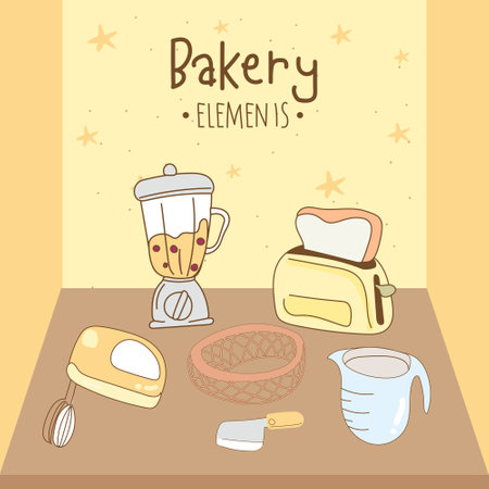 Vector illustration of set of kitchen utensils for making breakfast.のイラスト素材