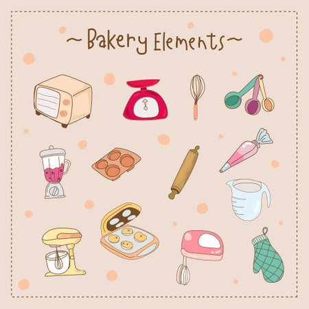 Kitchen utensils icon set. Hand drawn vector illustration.のイラスト素材