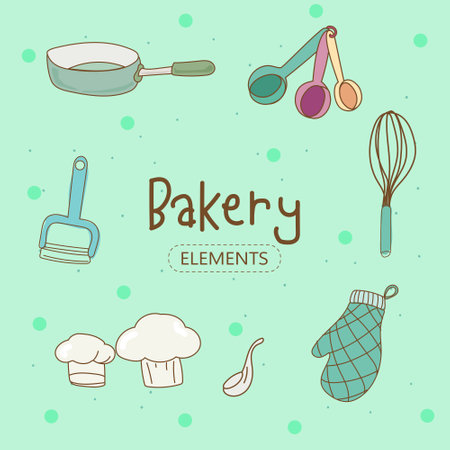Bakery and cooking icons set. Vector illustration in flat style.のイラスト素材