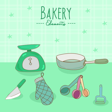 Kitchen utensils on a green background. Vector illustration.のイラスト素材