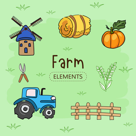 Farm icons set. Vector illustration of farm elements for your design.のイラスト素材