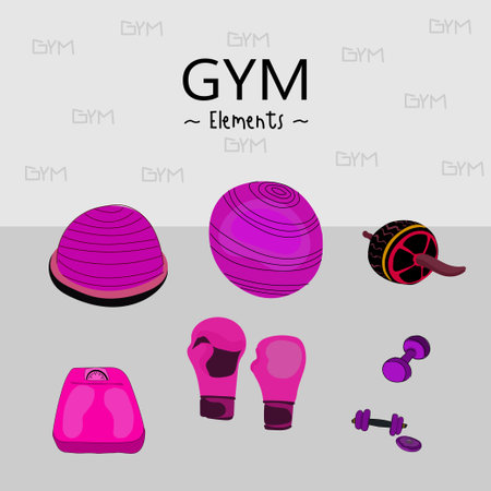 Fitness icons set. Gym equipment. Vector illustration in flat styleのイラスト素材