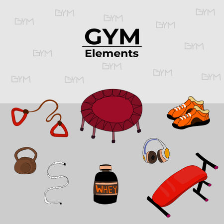 Vector illustration of gym equipment. Set of fitness equipment. Fitness equipment.のイラスト素材