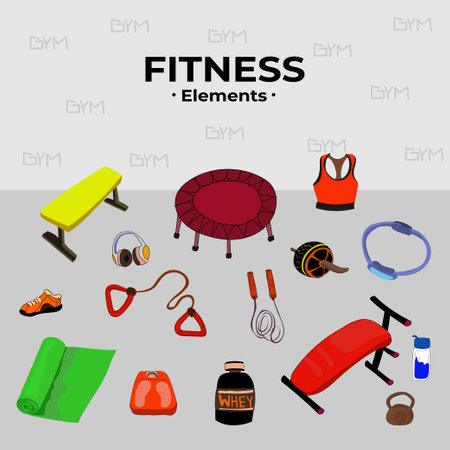 Fitness equipment icons set. Cartoon set of fitness equipment icons for web designのイラスト素材