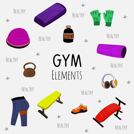 Gym and Fitness Icons Set. Vector Illustration EPS10のイラスト素材