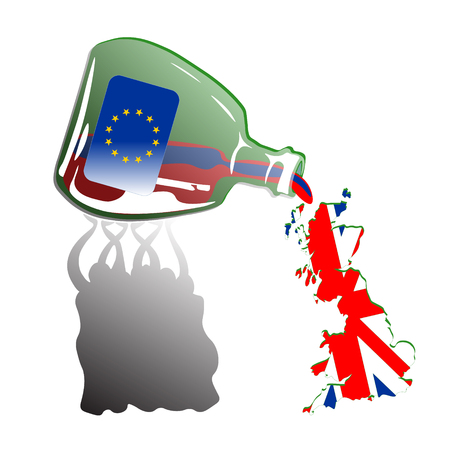 Crowd Spilling Painted Great Britain out from Green Euro Bottleのイラスト素材