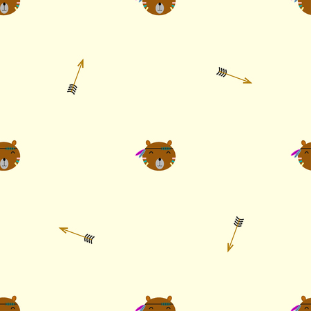 Ethnic seamless pattern with arrows and cartoon bear.のイラスト素材
