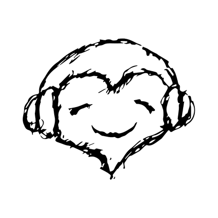Abstract vector illustration of love toward music with hand drawn heart listening music in headphones.のイラスト素材