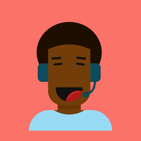 Happy african man cartoon character working as operator.のイラスト素材