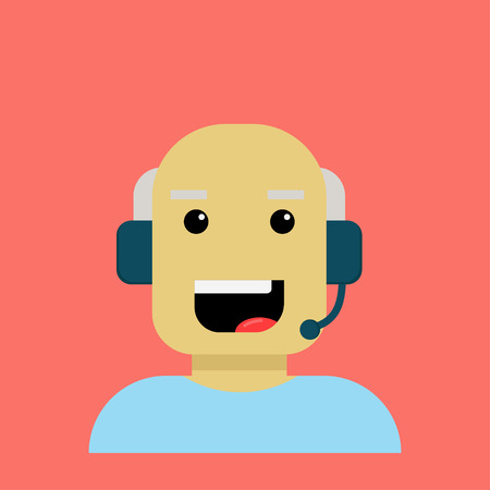 Elderly person cartoon character enjoying his work in communication company.のイラスト素材