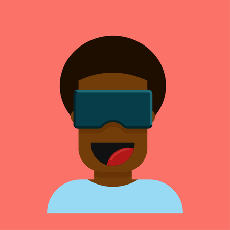 Excited black young man in virtual reality glasses. Creative cartoon character design.のイラスト素材
