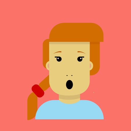 Flat vector illustration with young surprised girl in cartoon style.のイラスト素材