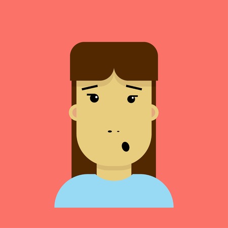 Surprised cartoon girl character whistling and looking at something. Flat illustration in modern style.のイラスト素材
