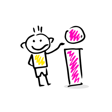 Vector drawing of a stick figure with info sign.のイラスト素材