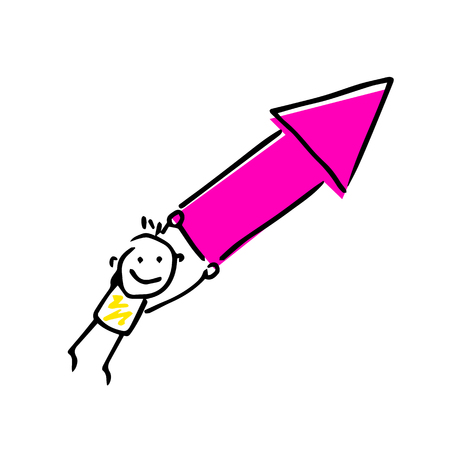 Stick figure holding tight an arrow up.のイラスト素材