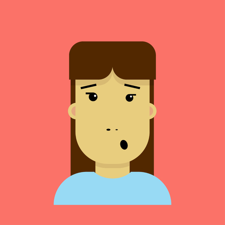 Surprised cartoon girl character whistling and looking at something. Flat illustration in modern style.のイラスト素材