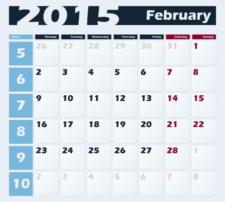 Calendar 2015 February vector design template. Week starts with Monday. European versionのイラスト素材